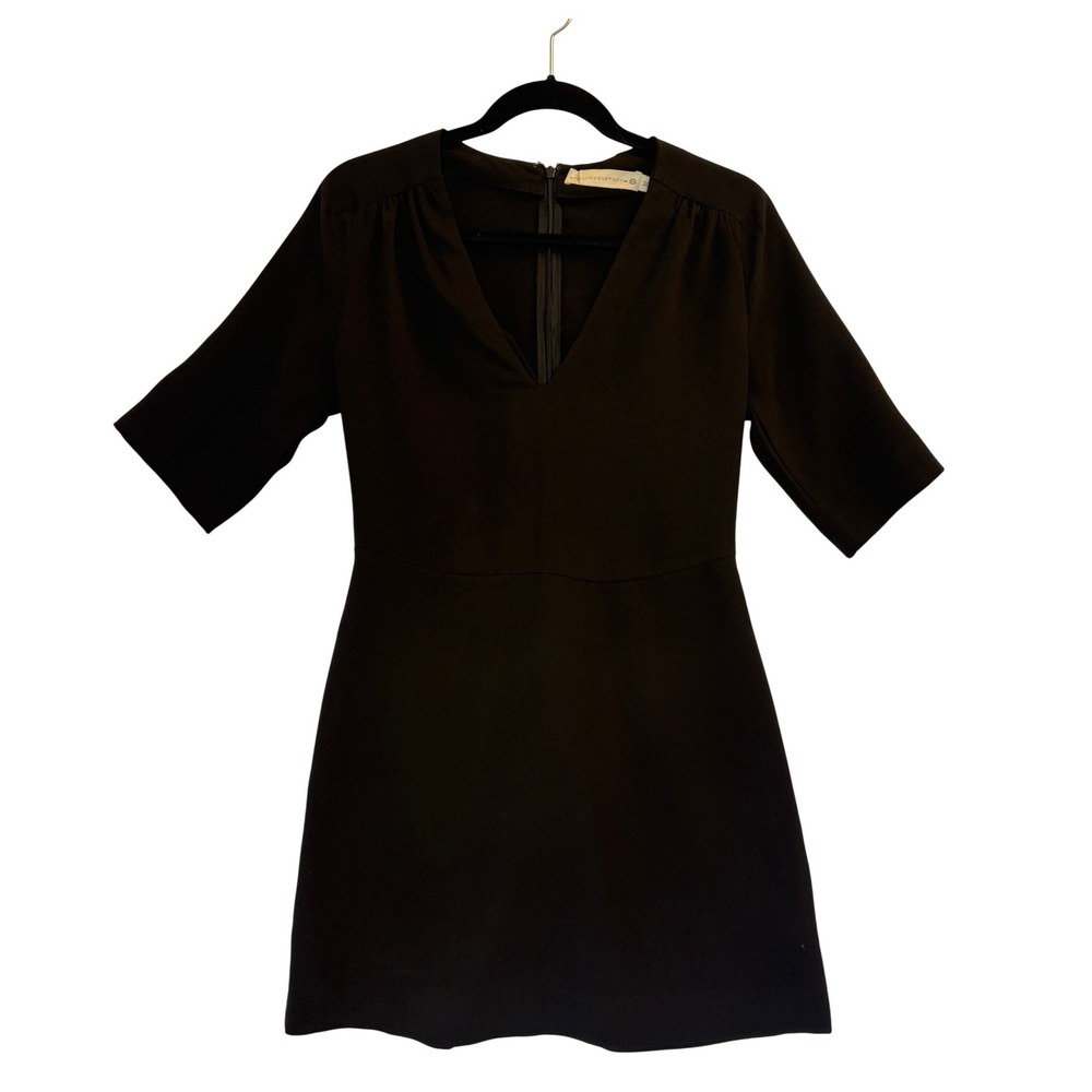Stella McCartney Dress Size 38 US 4 Black V-Neck Elbow Sleeve LBD Minimalist